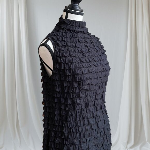 Sleeveless Black Layered Ruffled Mockneck Tank Blouse - Picture 1 of 6